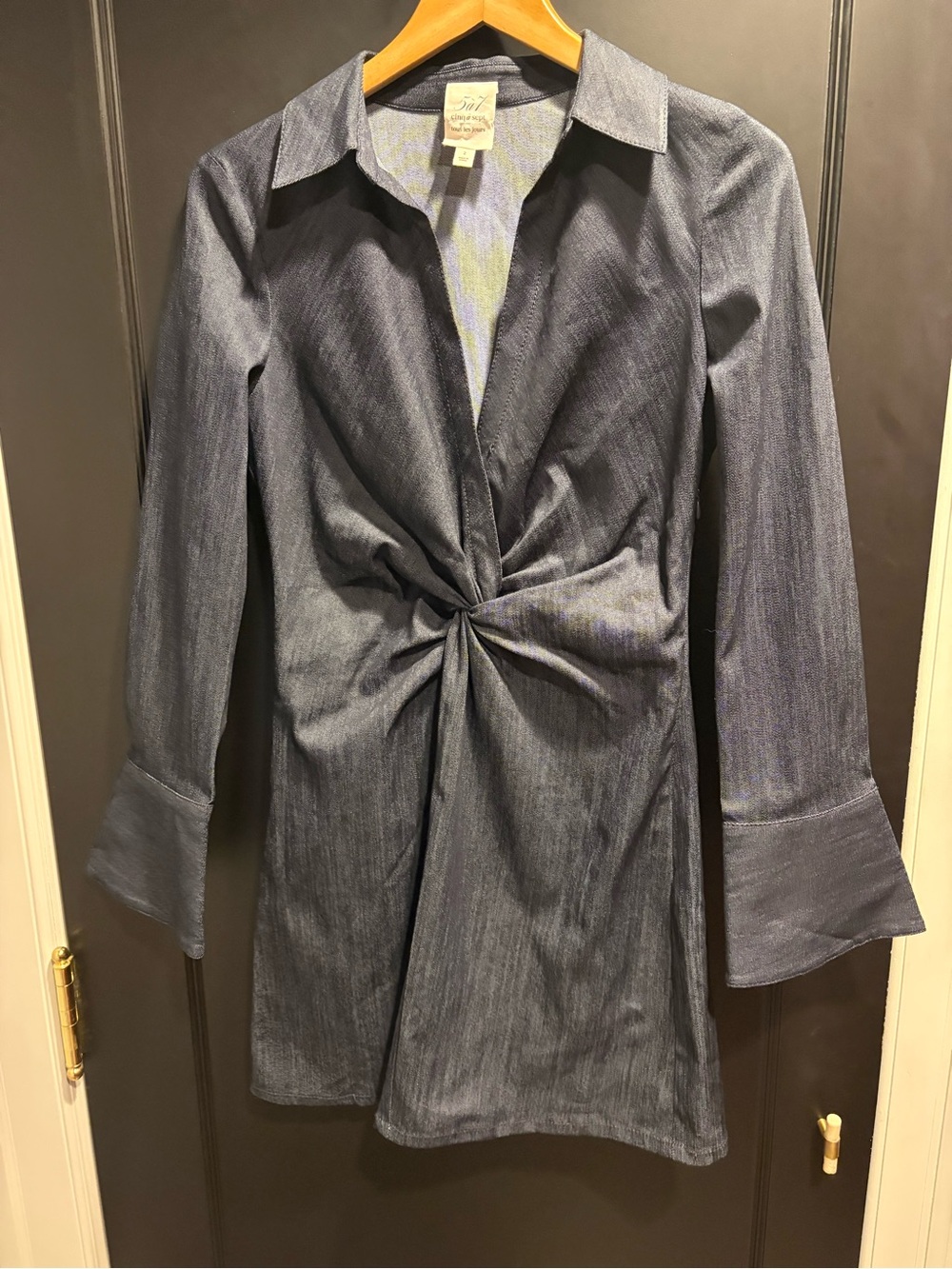 cinq a sept navy twist-front long sleeve shirt jean dress bell sleeves size 2 - Picture 2 of 9